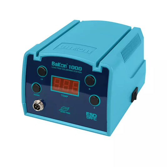 Close-up digital display of Bakon BK1000 soldering station showing temperature